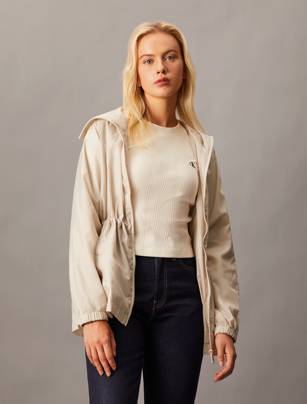 Waisted Zip Up Jacket, Pelican, hi-res