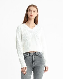 Cashmere Back Detail Sweater, Ivory, hi-res