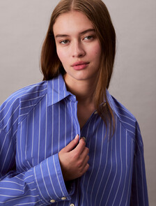 Stripe Cropped Boxy Button-Down Shirt, 19142 CSW25S_W015+6_Amparo, hi-res