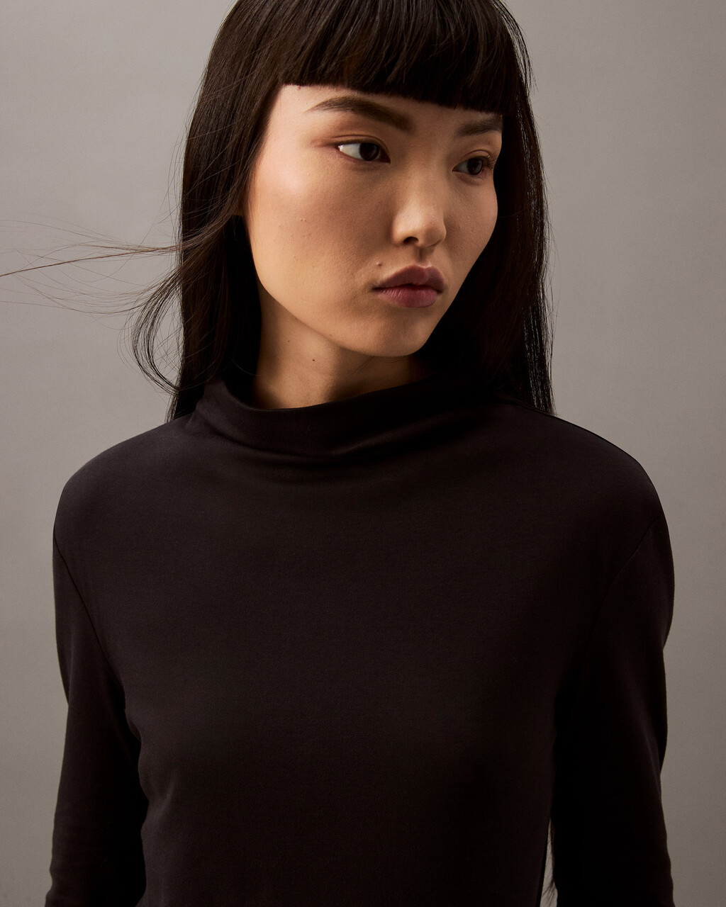 Mercerized Jersey Mock Neck TShirt black Calvin Klein Hong Kong