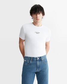 Mid Logo Print Slim Fit Tee, Bright White, hi-res