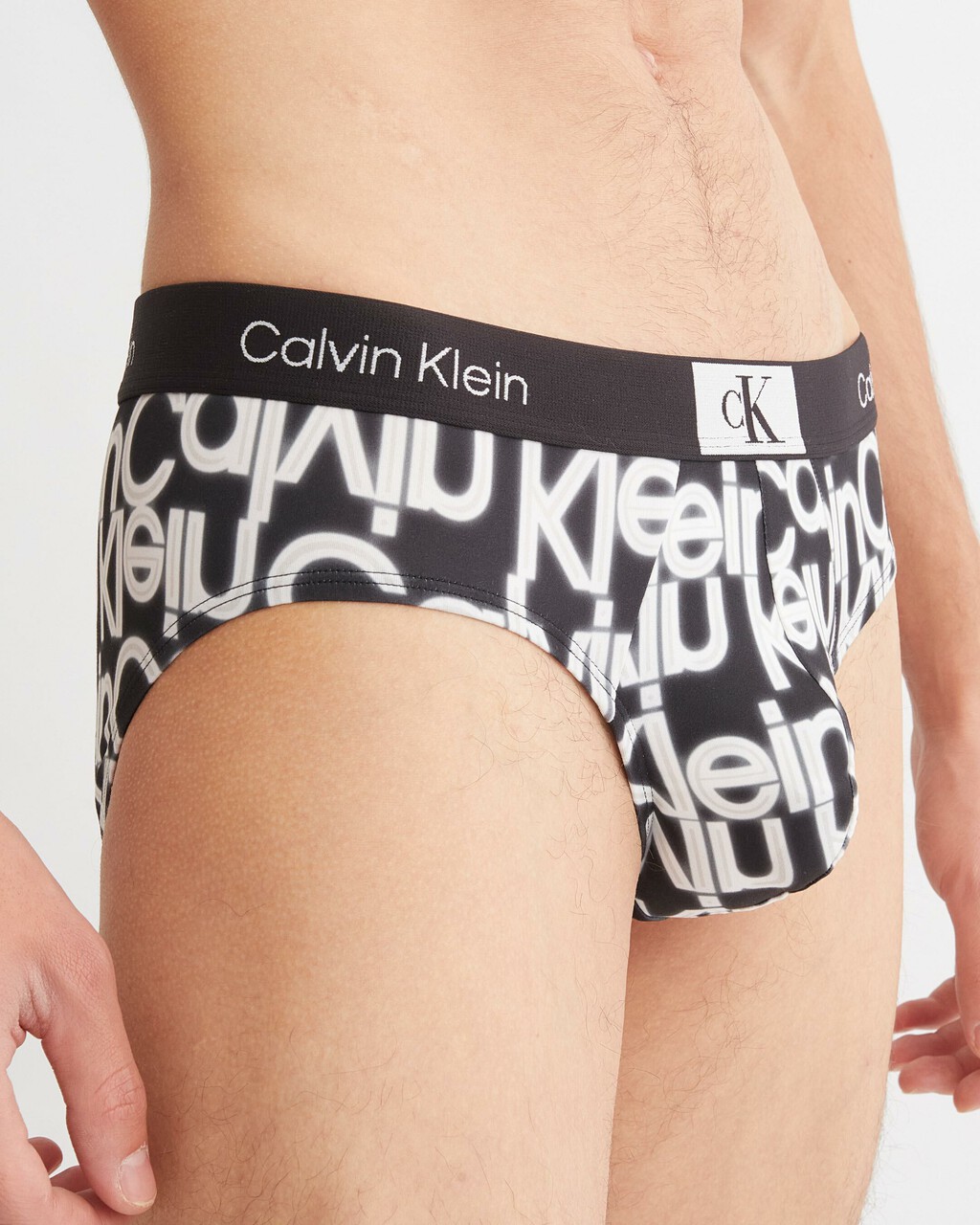 CALVIN KLEIN 1996 MICRO HIPSTER BRIEF, NEON LIGHTS LOGO PRINT_BLACK, hi-res
