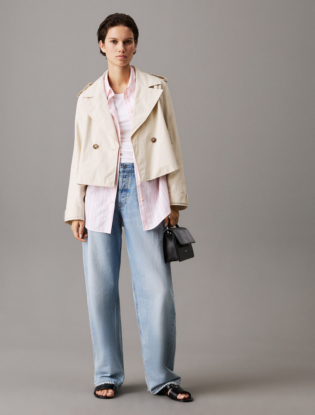 Short Nylon Trench, Silver Birch, hi-res