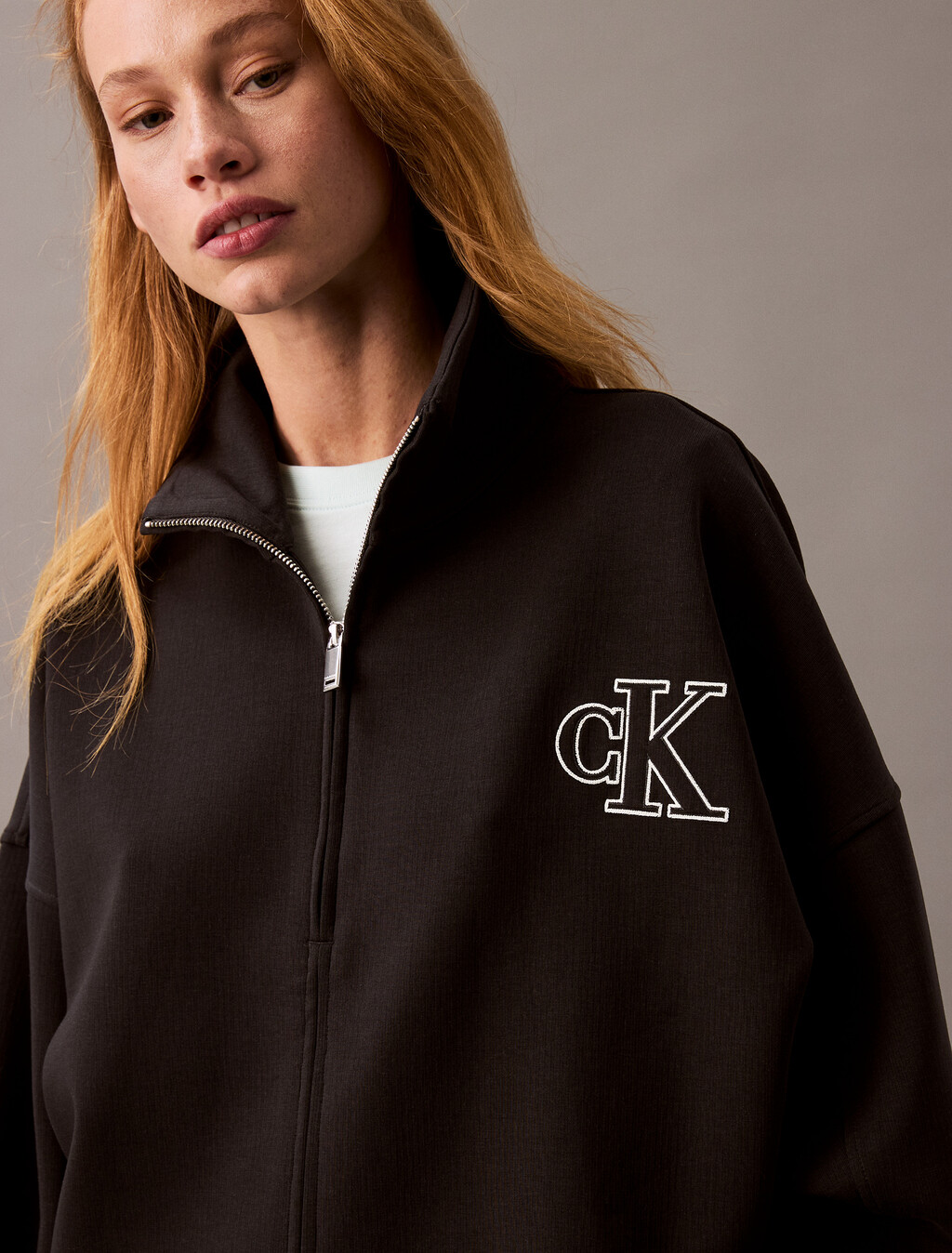 Relaxed Spacer Zip Collar Jacket, Black, hi-res