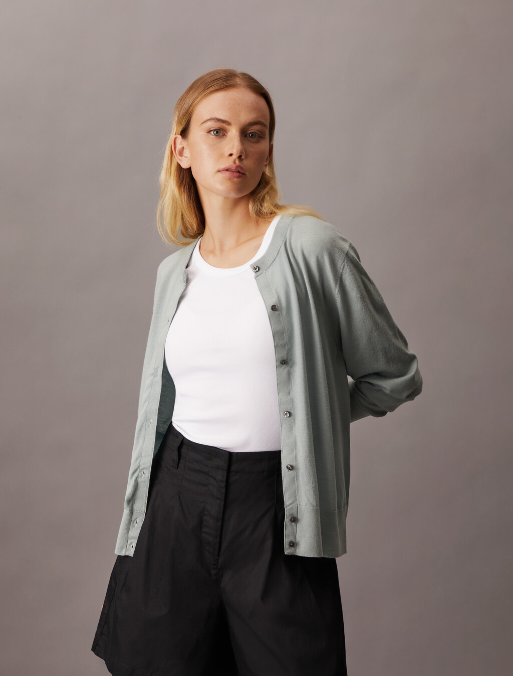 Tech Merino Cardigan, Slate Gray, hi-res