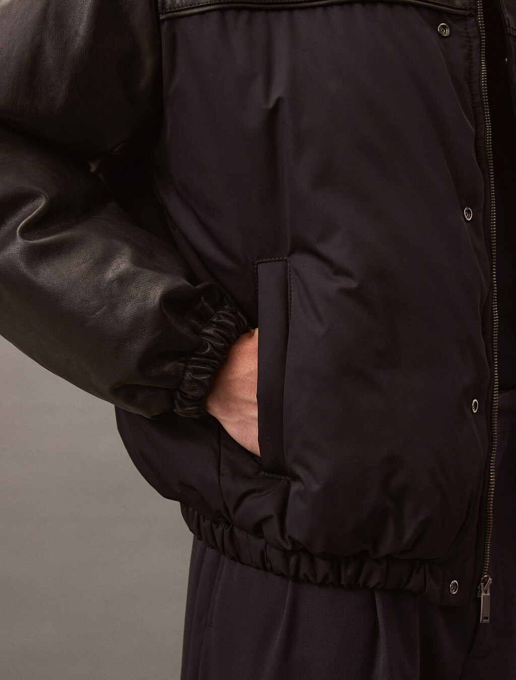 Nylon Leather Bomber Jacket, Vulcan, hi-res