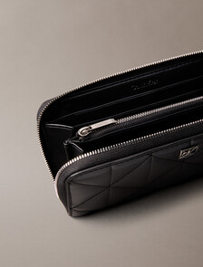 絎縫標誌長拉鍊銀包, Black, hi-res