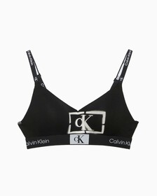 CALVIN KLEIN 1996 LIGHTLY LINED BRALETTE, STENCIL LOGO PRINT+BLACK, hi-res
