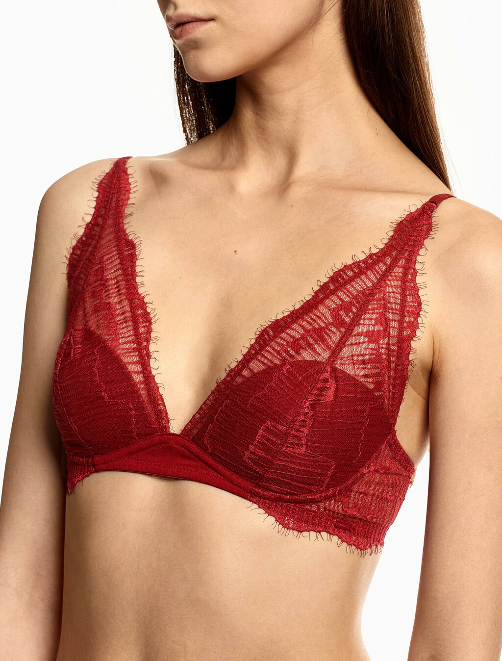 CK Black Linear Lace Lightly Lined Triangle Bra, Red Carpet, hi-res