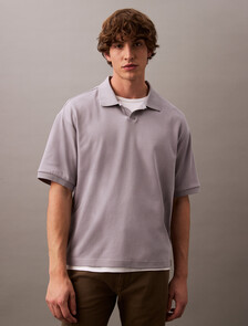 寬鬆羅紋棉質 Polo 衫, Lilac Gray, hi-res