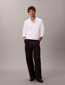 奢華綿質長袖 Polo 衫, Bright White, hi-res