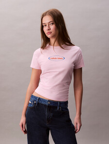 Oval Logo Print Slim Tee, Sweet Pink, hi-res