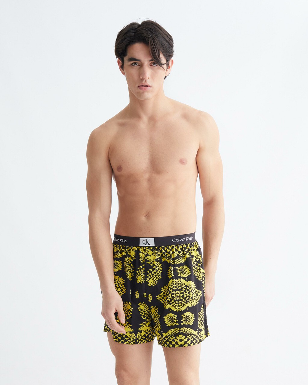 CALVIN KLEIN 1996 梭織棉質平角內褲, SNAKE PRINT_MORNINGSIDE YELLOW, hi-res