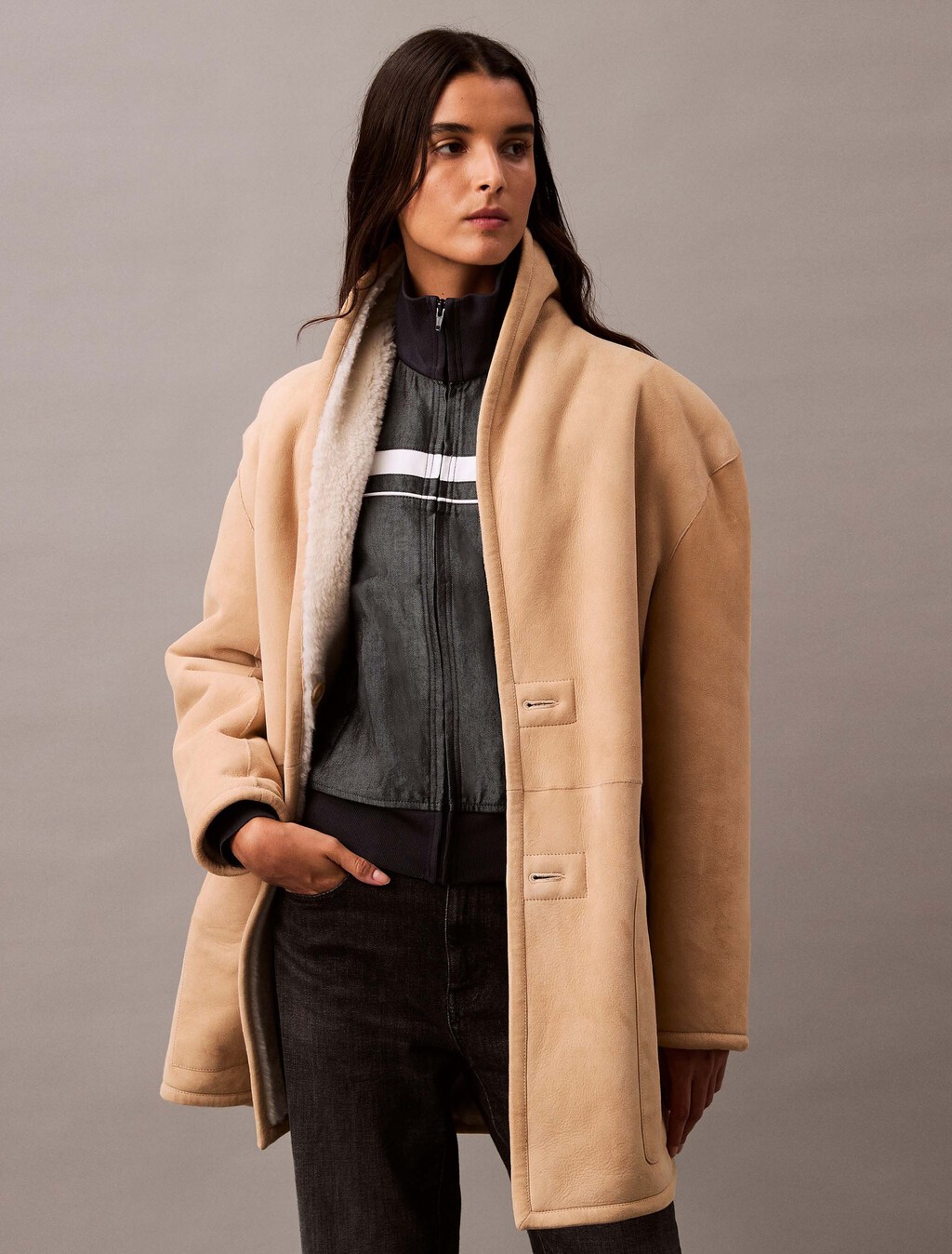 Reversible Shearling Coat, Natural / Ivory, hi-res