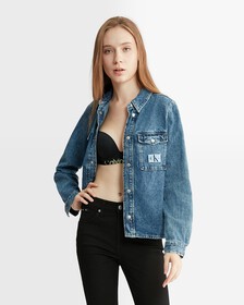 Stonewash Slim Denim Shirt, Denim Medium, hi-res