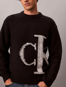 Pure Wool Monogram Jumper, Black, hi-res