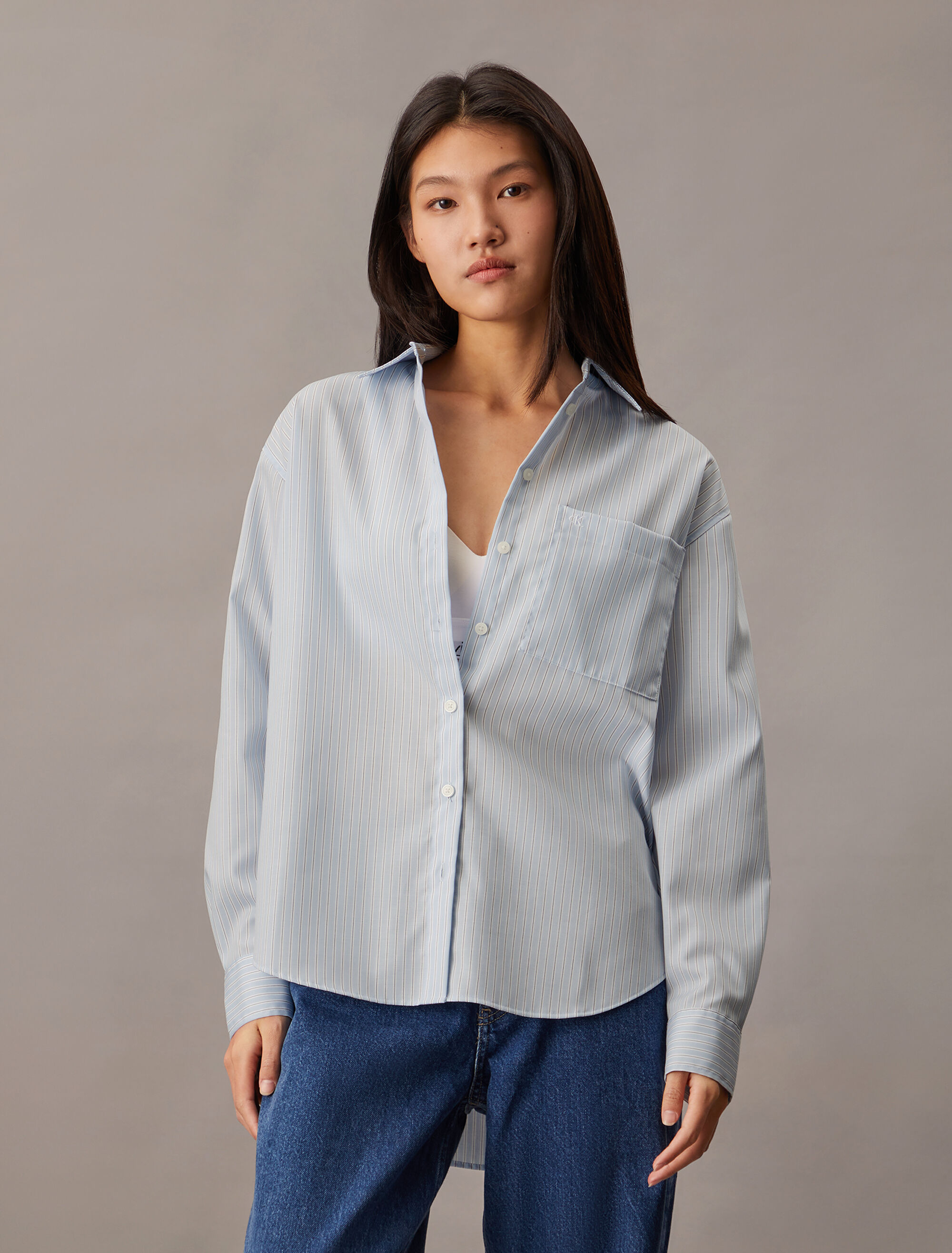 Breathable Monogram Relaxed Shirt | blue | Calvin Klein Hong