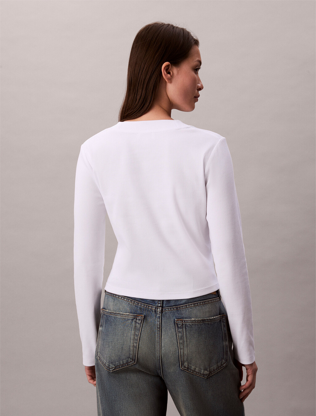 Monogram 標誌長袖貼身 T 裇, Bright White, hi-res