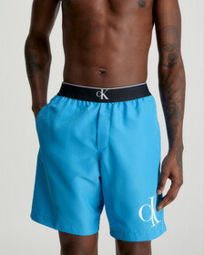 CK Monogram Long Swim Shorts, Blue Crush, hi-res