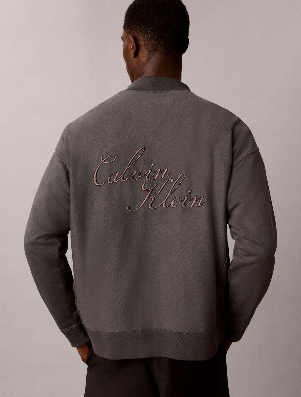 Relaxed Cotton Terry Logo Cardigan, Volcanic Ash, hi-res