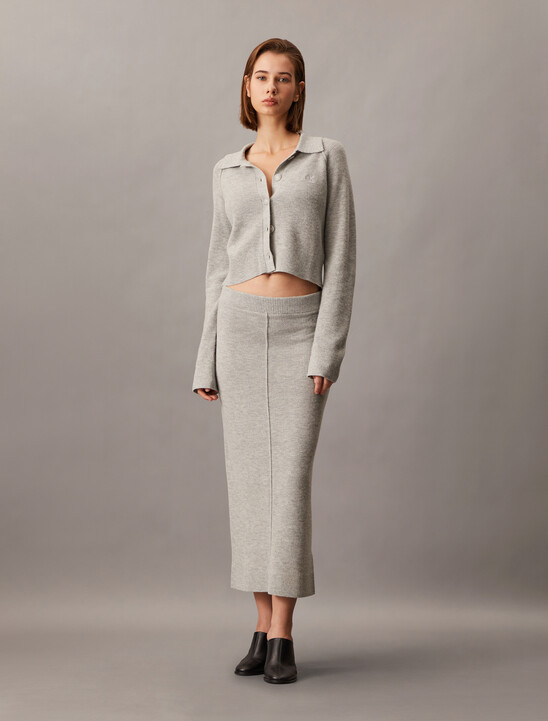 High Rise Knit Midi Skirt