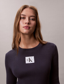 Cotton Knit Long Sleeve Mini Dress, Inkwell, hi-res