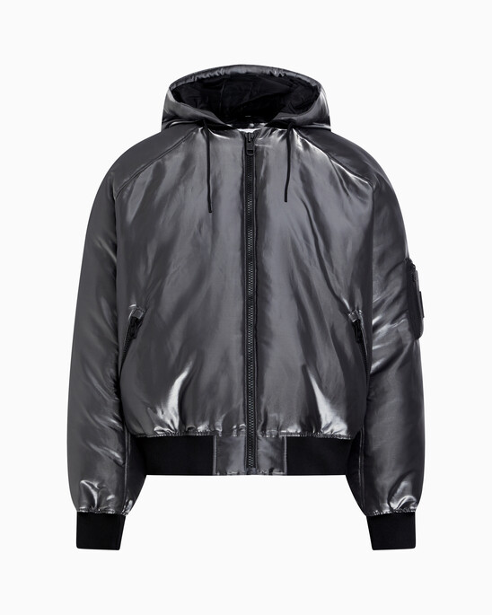 Liquid Metal Hooded Bomber Jacket