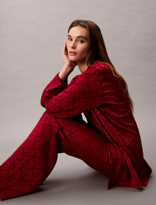 Satin Sheen Print Pyjama Shirt, 19519 GIGA SATIN SHINE EMBLEM+RED STAMP, hi-res