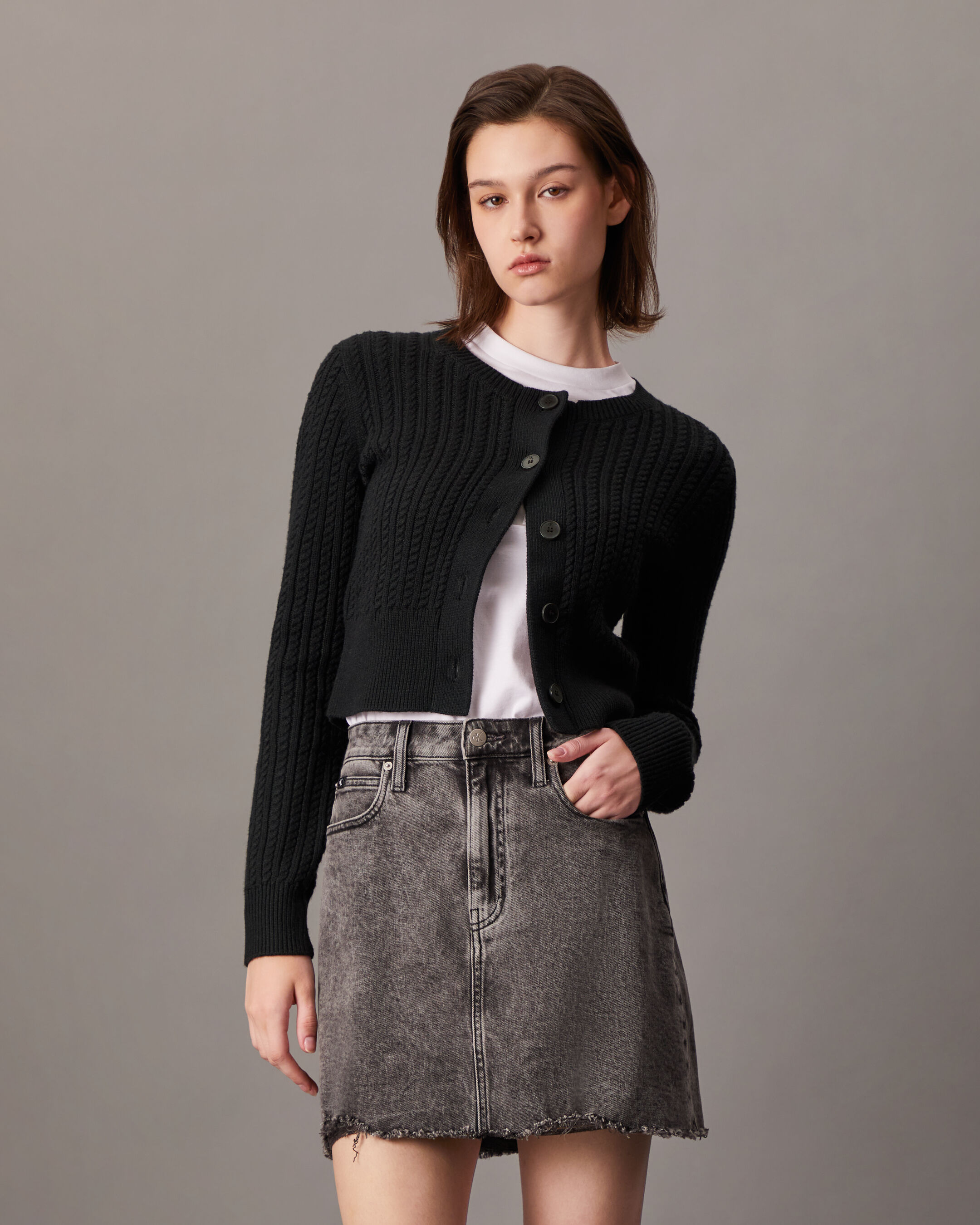 Cropped Cable Knit Cardigan black Calvin Klein Hong Kong