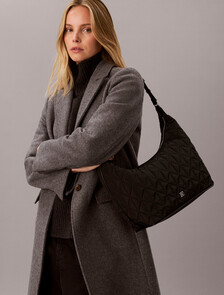 絎縫標誌尼龍單肩包, Black, hi-res