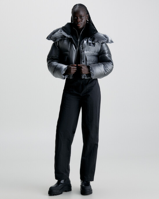Liquid Metal Hooded Puffer Jacket