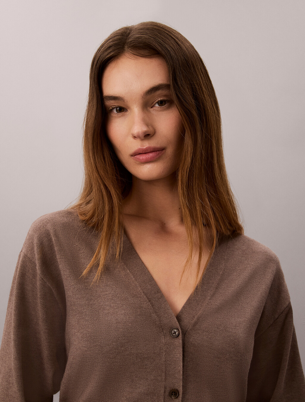 Soft Knit Classic Cardigan, Shiitake Melange, hi-res