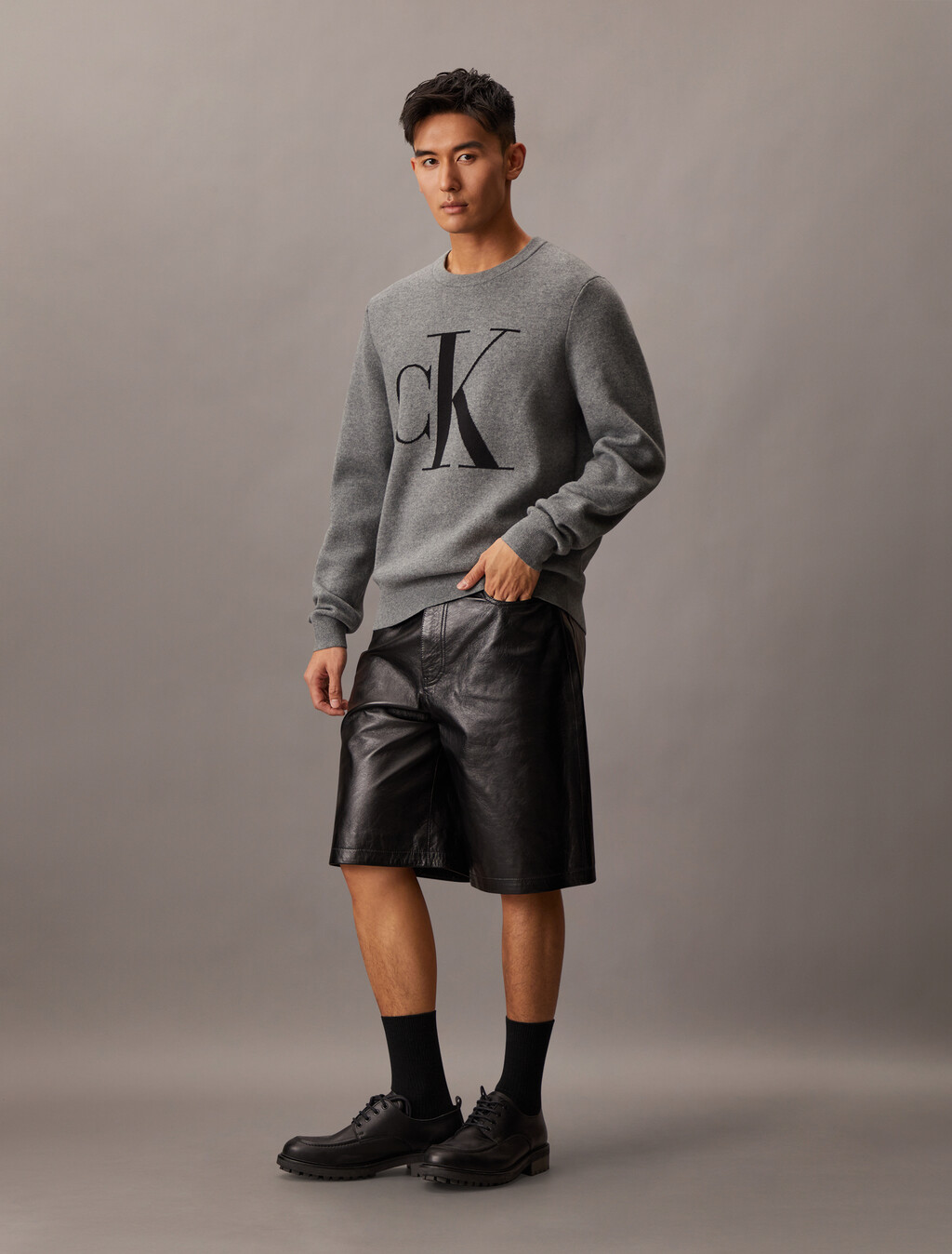 Monogram Wool Blend Sweater, B30 Grey Heather, hi-res