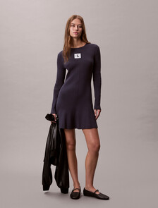 Cotton Knit Long Sleeve Mini Dress, Inkwell, hi-res