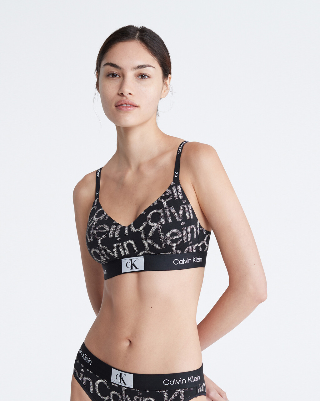 Calvin Klein 1996 Lightly Lined Bralette, HALFTONE GLITCH LOGO SMALL+BLACK