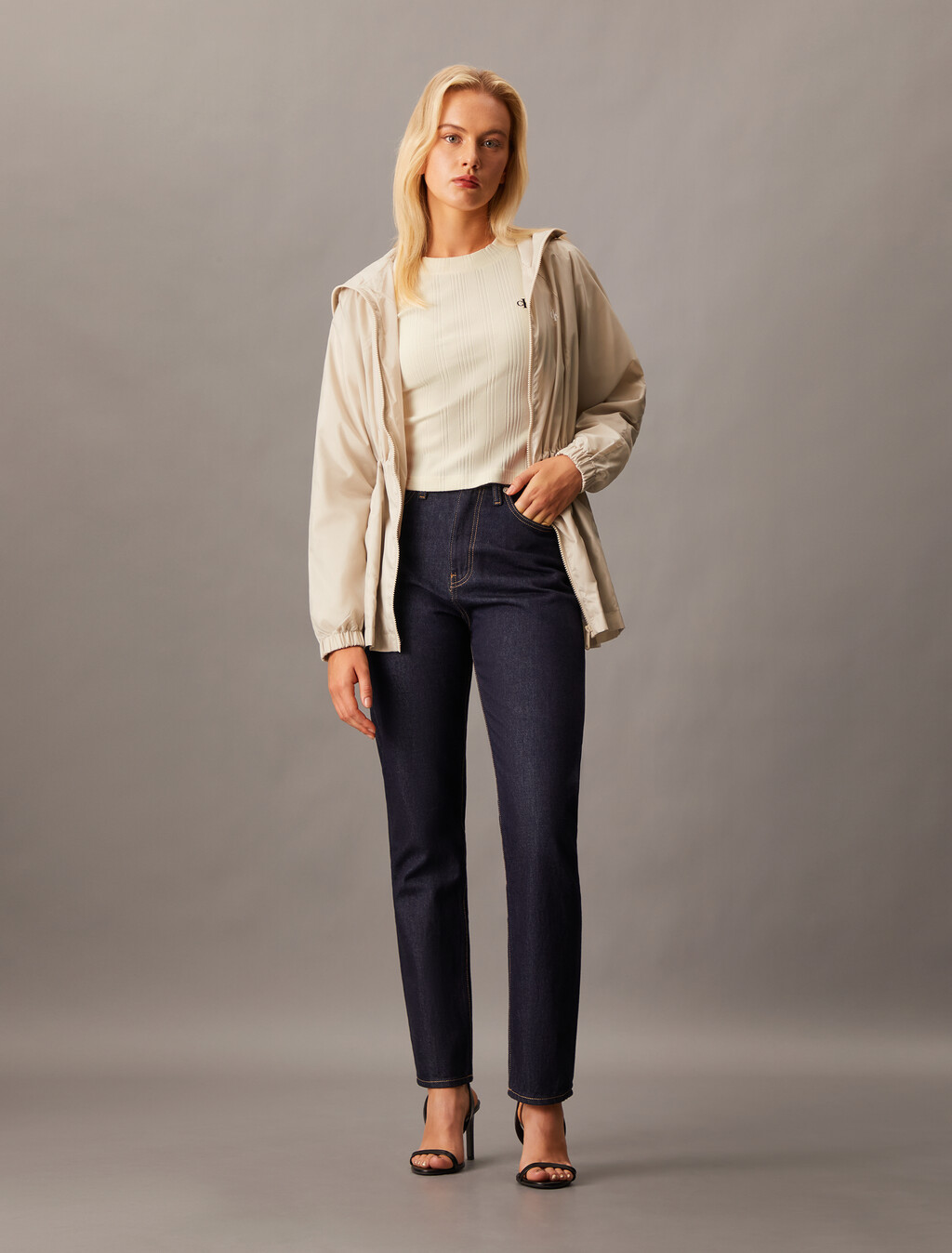 Waisted Zip Up Jacket, Pelican, hi-res