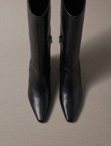 Leather Kitten Heel Knee Boots, Triple Black, hi-res