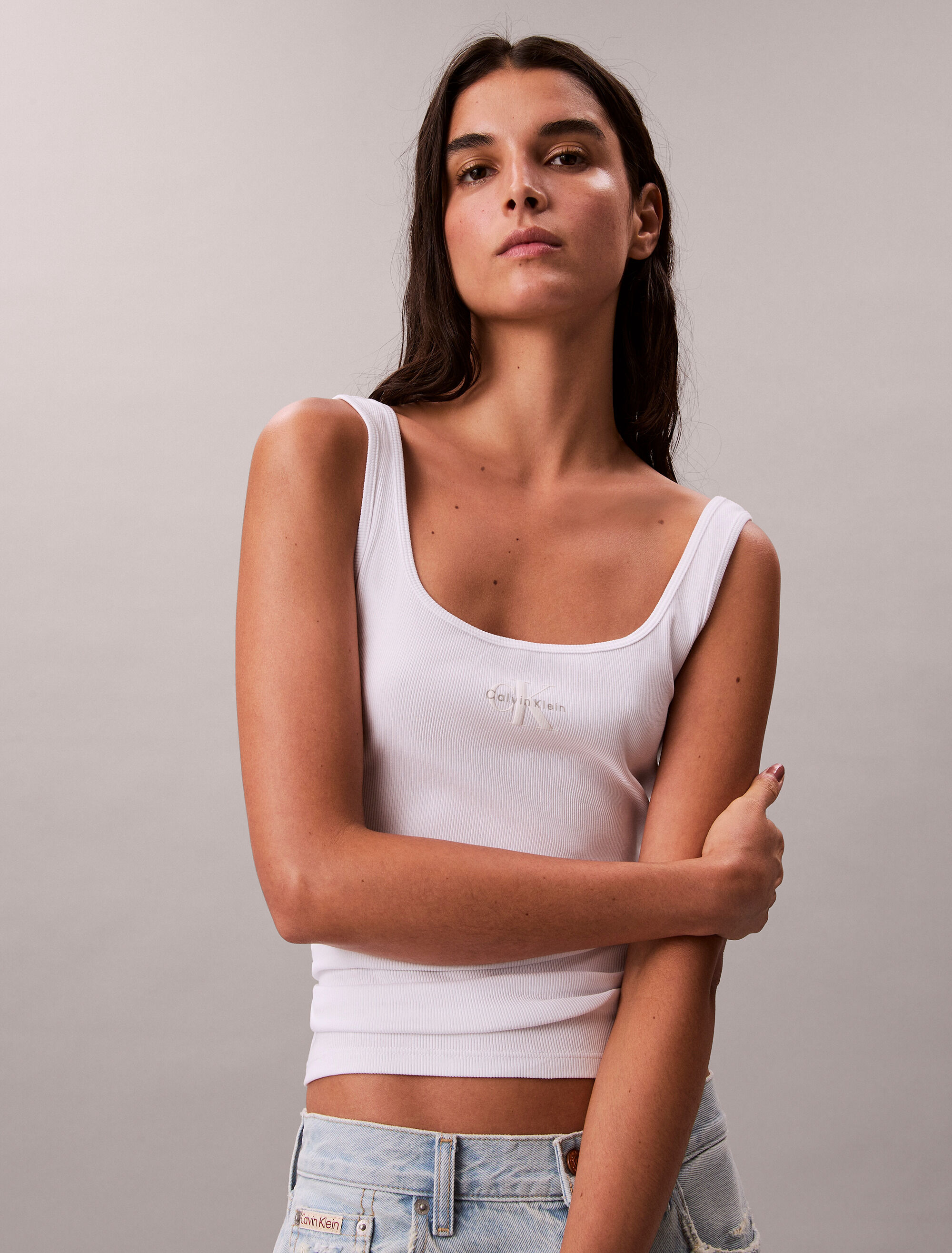 【未使用】MEDI CONCEPT LOGO KNIT TANK TOP Crop Ribbed Knit Tank Top with AIR SPACE Logo Embroidered - AIR SPACE