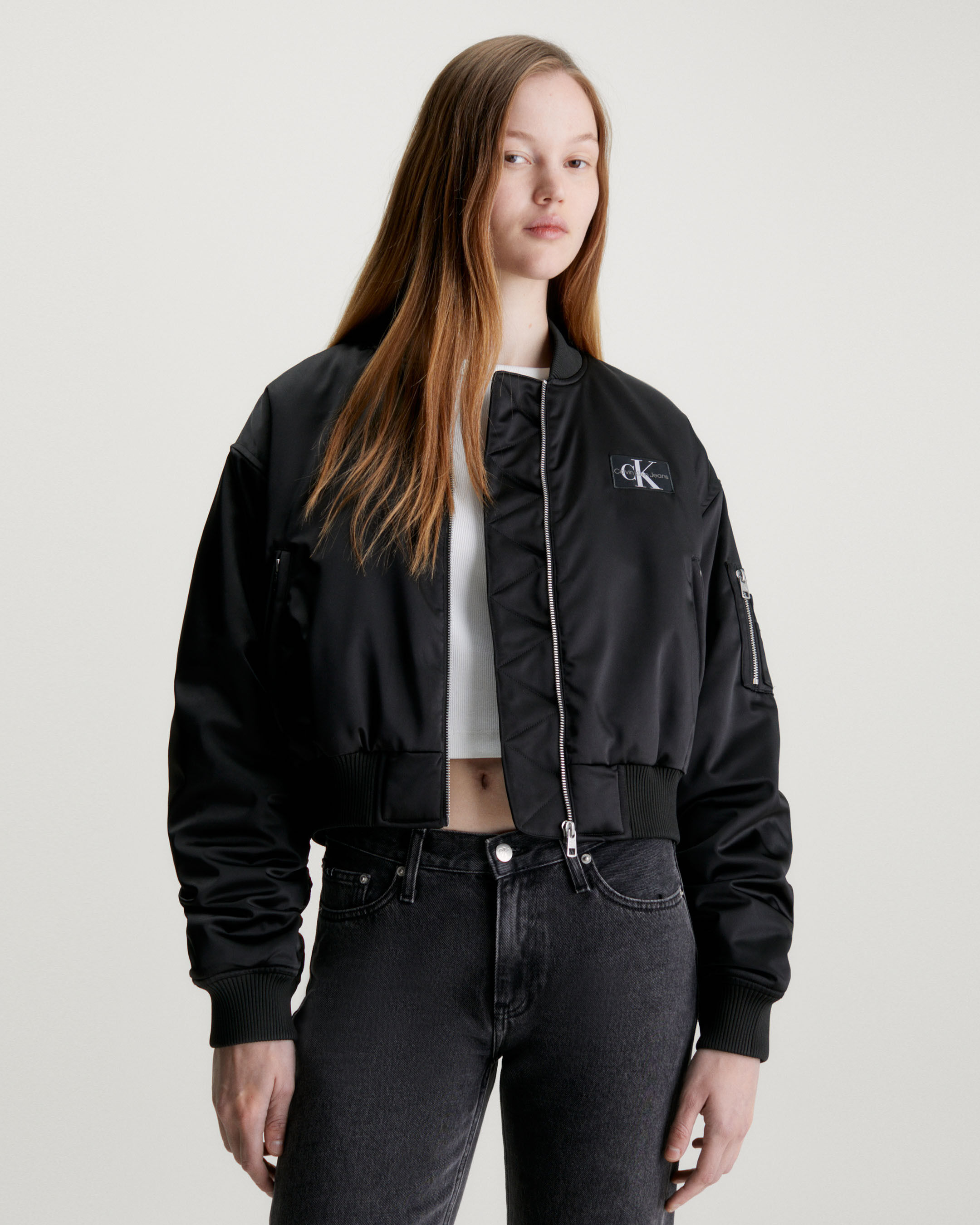 Cropped Satin Bomber Jacket black Calvin Klein Hong Kong