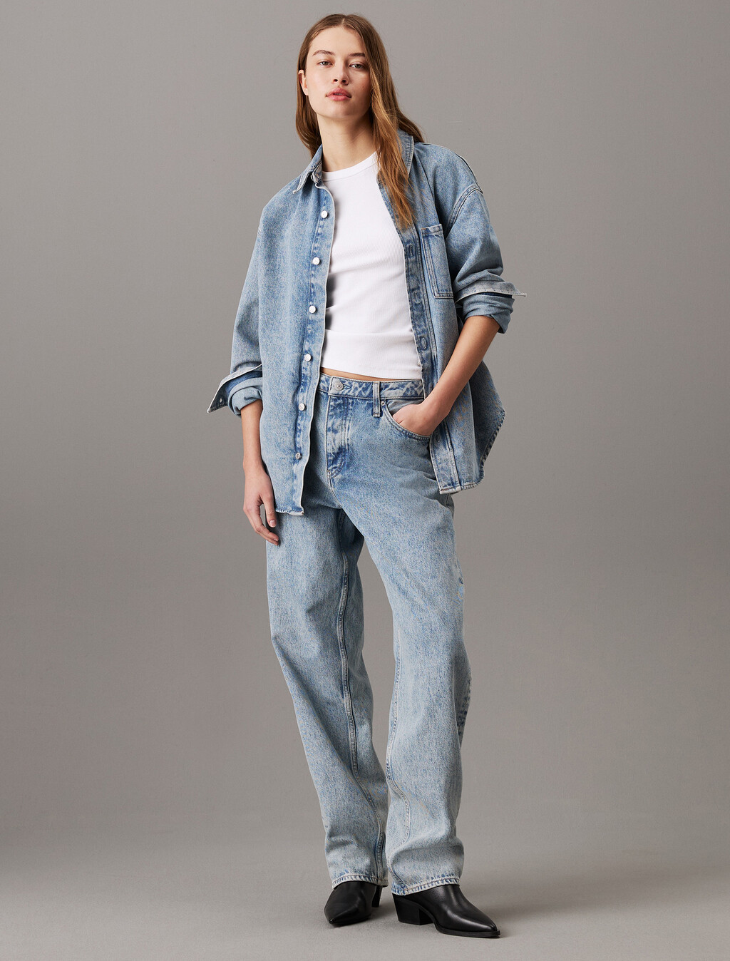 寬鬆牛仔襯衫式外套, Denim Light, hi-res
