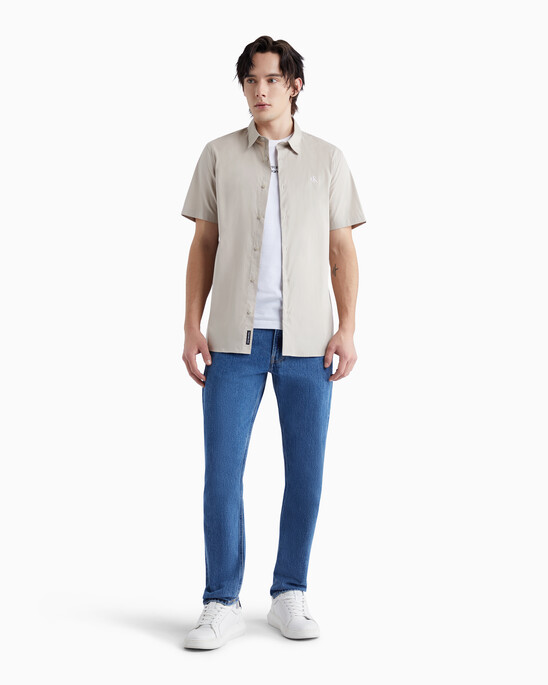 A-SS EMB SLIM SHIRTPLAZA TAUPE