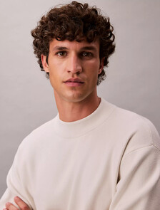 技術針織方正小高領毛衣, Chalk, hi-res