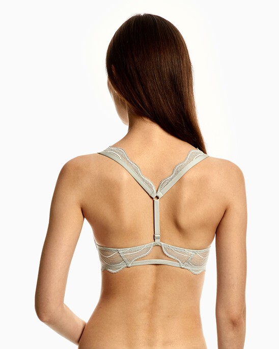 CK BLACK GRAPHIC LACE PUSH UP PLUNGE BRA