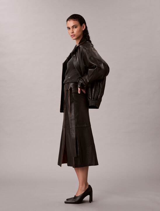 Leather Midi Wrap Skirt