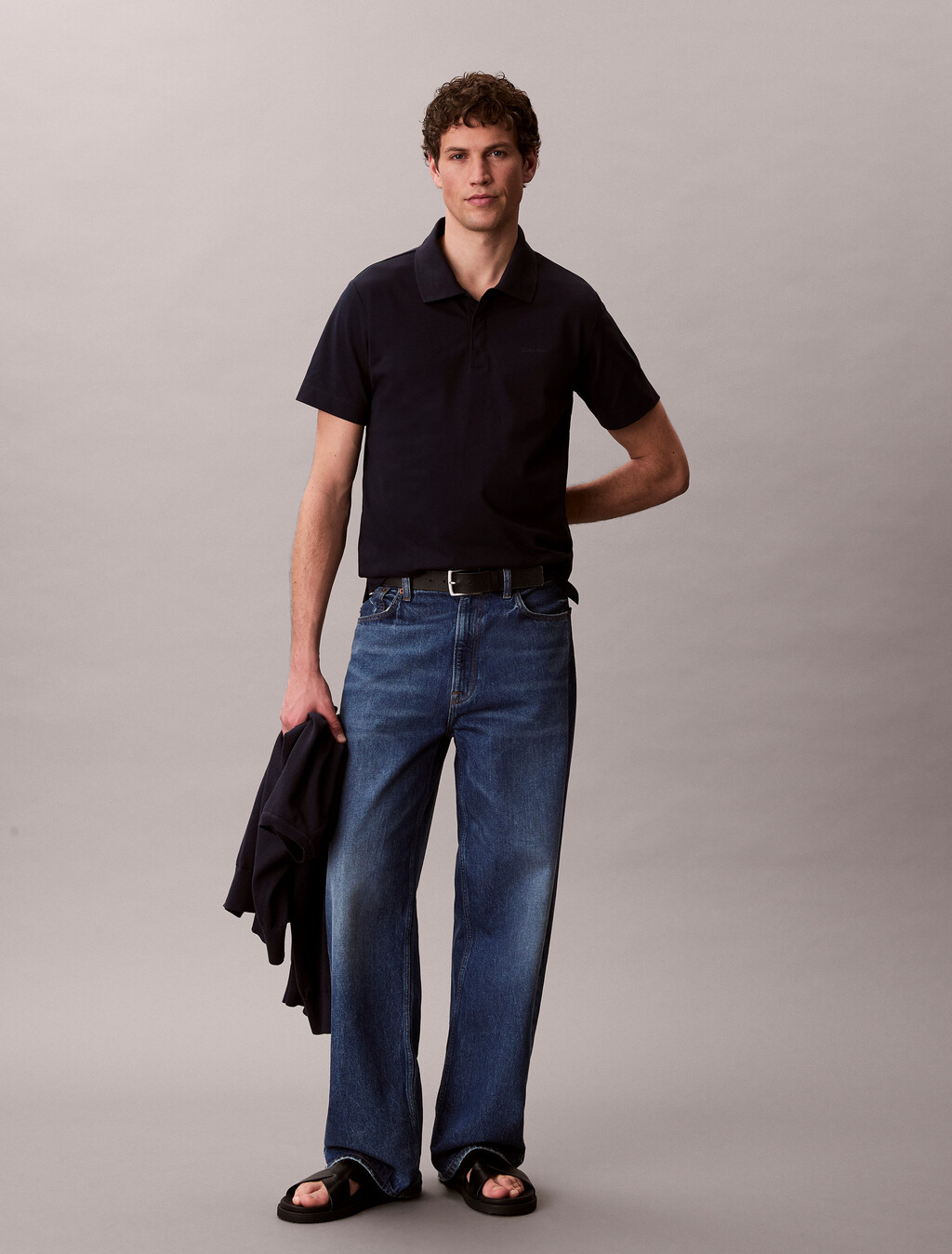 Cotton Blend Pique Polo Shirt, Dark Sapphire, hi-res