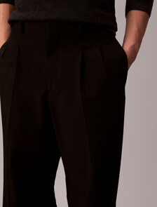 Wide Leg Pleated Viscose Pant, Black, hi-res