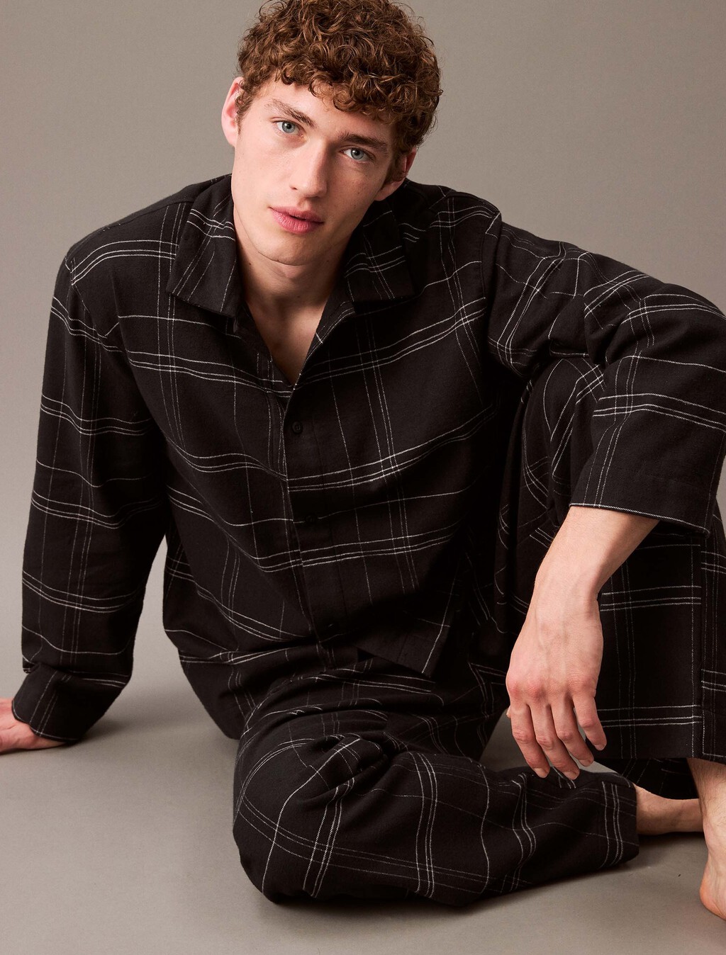 Flannel Sleep Button Down Shirt, 17770 BEAM PLAID+BLACK, hi-res