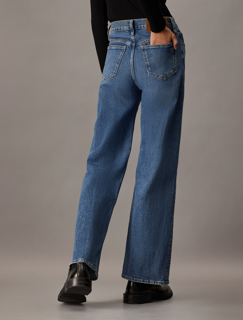 義大利高腰寬筒牛仔褲, Denim Dark, hi-res