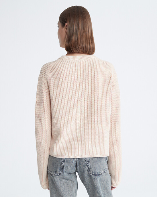 Smooth Cotton Chunky Knit Crewneck Sweater