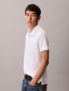 Luxe Tipped Slim Polo, Bright White, hi-res